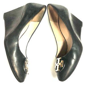 Black Wedge Shoes with Gold Accent